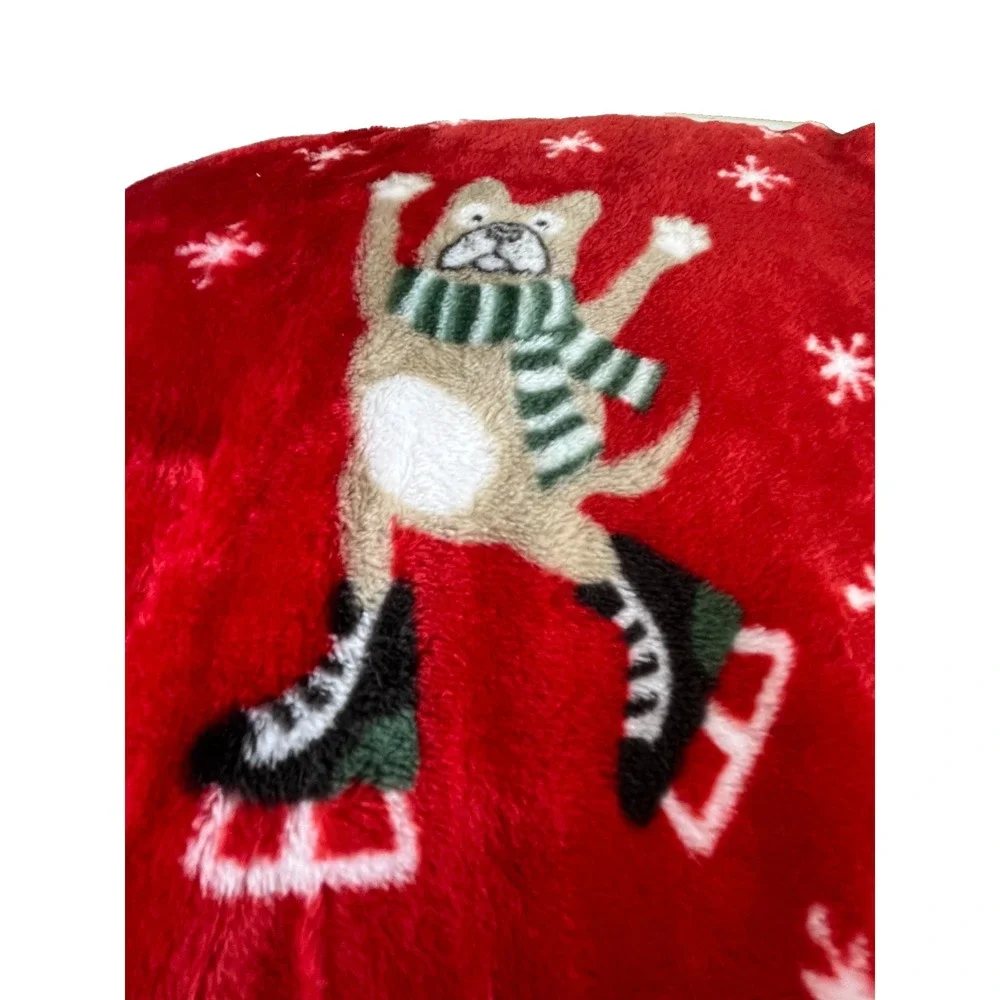 French Bulldog Dog Ultra Soft Christmas Plush Throw Blanket 50x70 Red Snowflakes